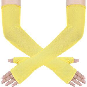 Women's Long Yellow Tulle Sheer Satin Gloves Elbow Length Wedding Party Costume